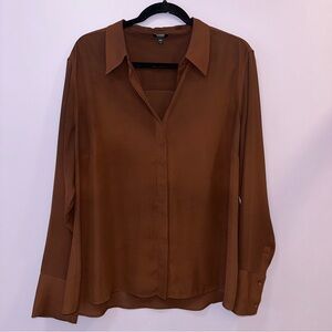 Express Slim Portofino Button Down Blouse in Brown